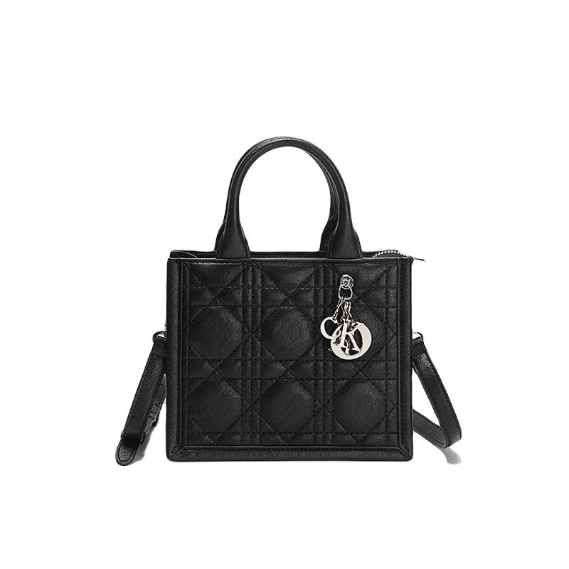 Quilted Leather Mini Tote - Top Handle Handbag - Greentaya