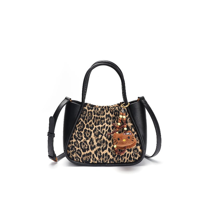Sweet and Cool Leather Leopard Print Crossbody Bag - Greentaya
