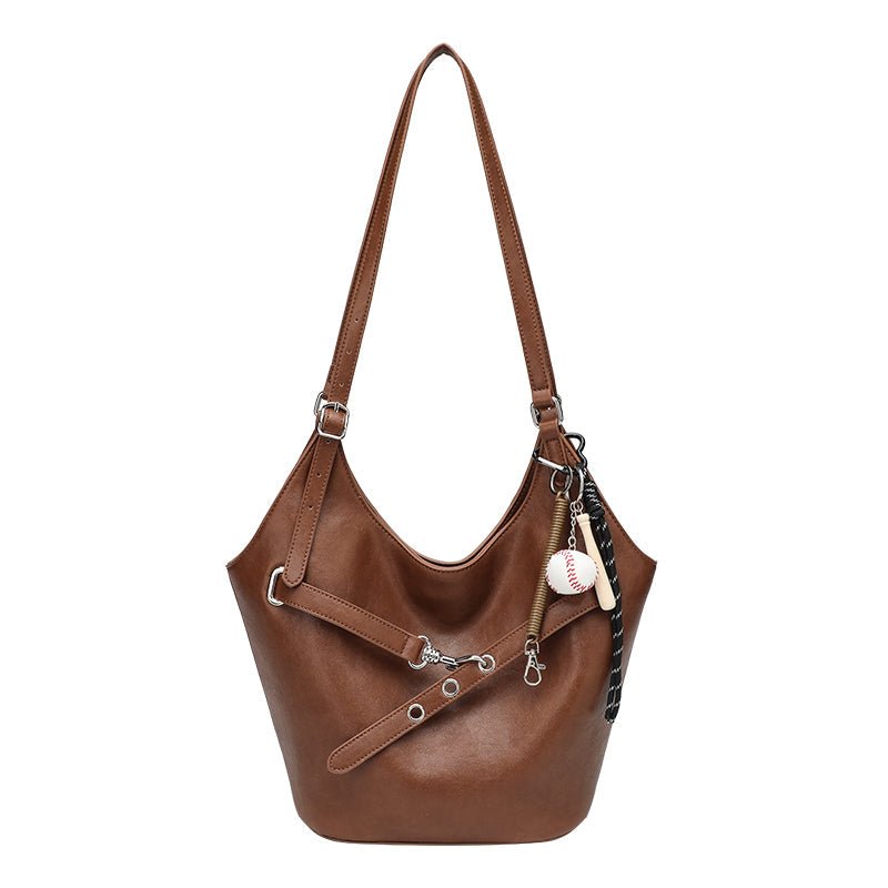 Trendy Leather Shoulder Tote Bag - Greentaya