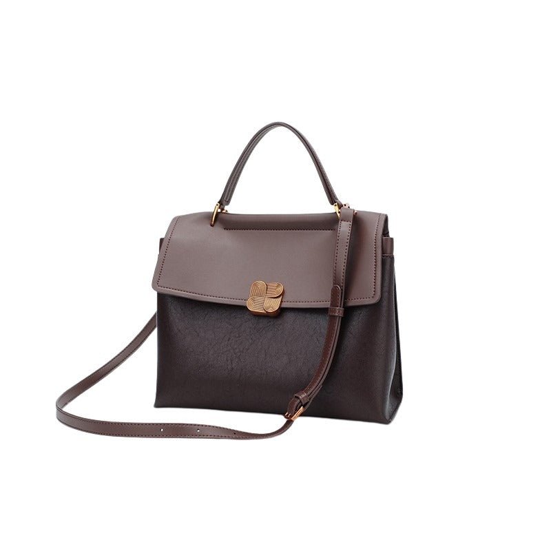 Vintage Leather Lock Shoulder Crossbody Bag - Greentaya